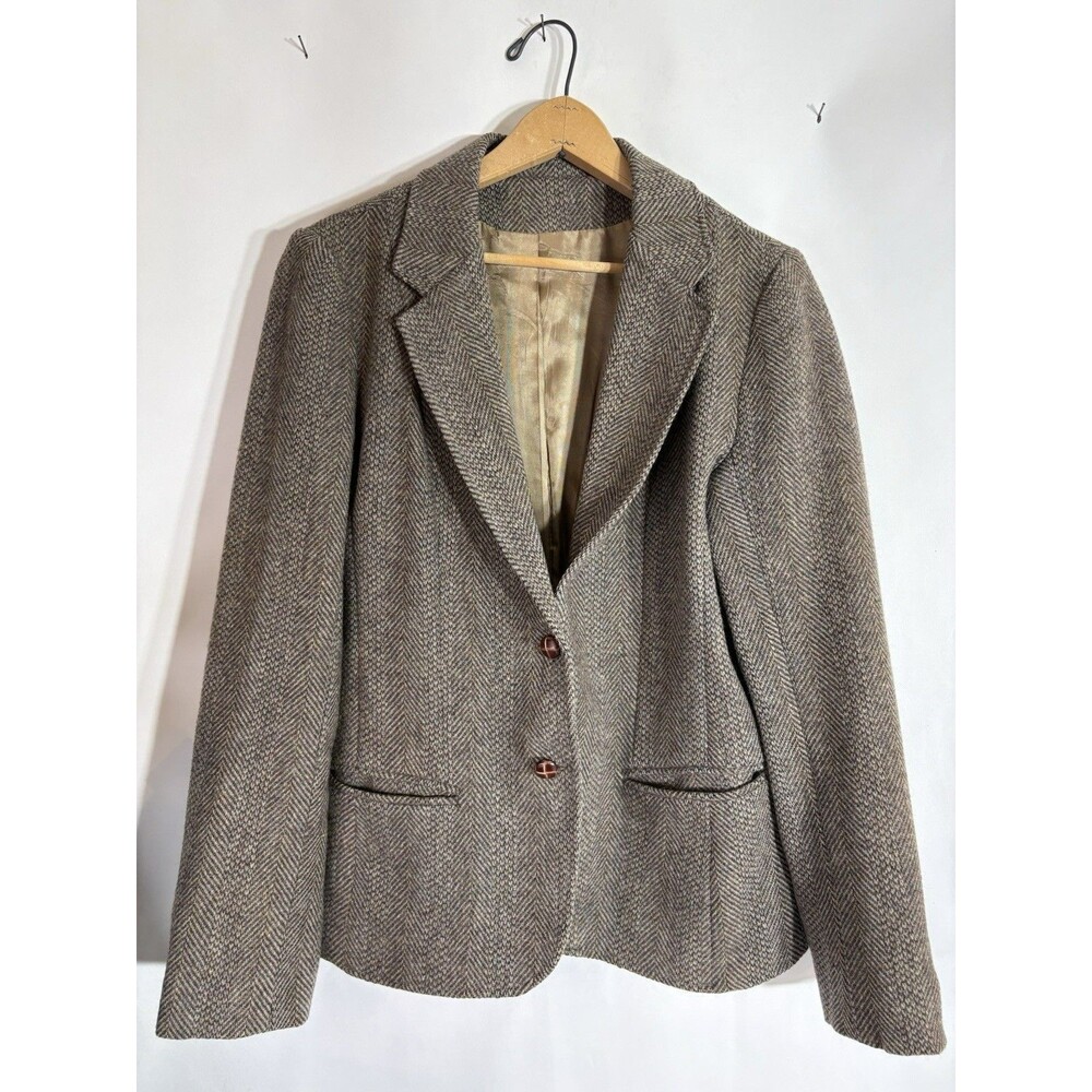 Vintage Larry Levine Women's Wool Blazer Jacket Brown Tweed Herringbone Size 6